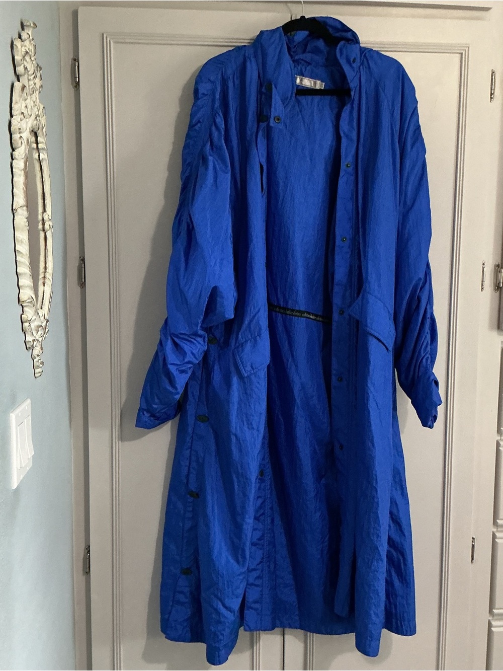 Vintage 90’s BOBBIE BURNS COLLECTIONS Blue Nylon Trench Duster Raincoat ONE SIZE